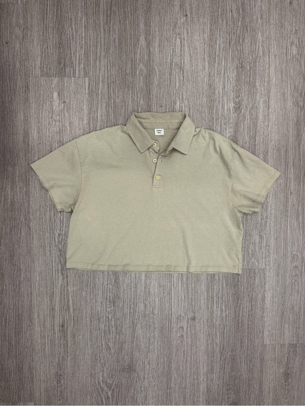 41. Sunday Best Cropped Polo Top in Olive Green Size Medium